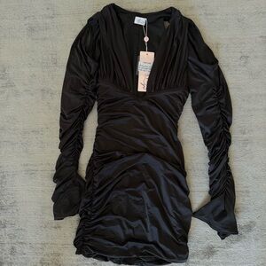 Oh Polly Black Scrunched Elegant Dress